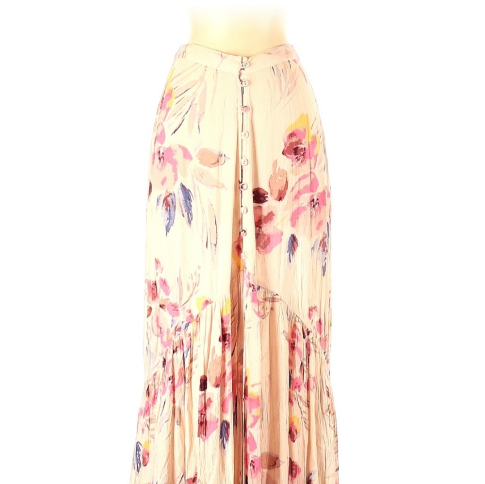 Billabong Cream Floral Maxi Skirt with Pink and Blue Accents